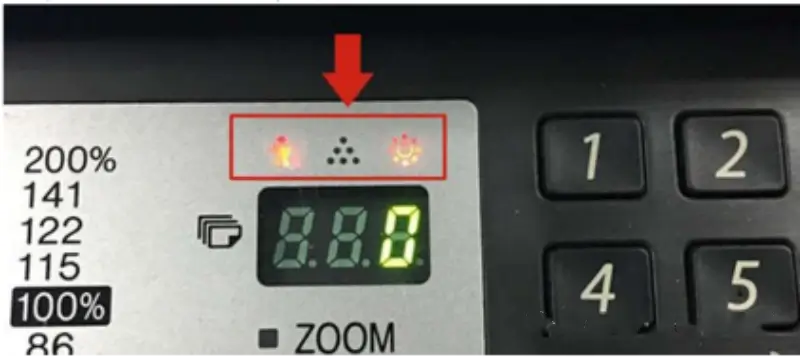 image of Sharp printer displays "Little Man Light and Little Sun Light" warning
