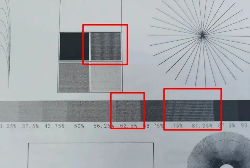 image of a Kyocera printer test page Distorted Black Blocks