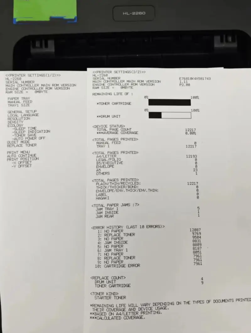 HL-2260 Print Quality Test Page