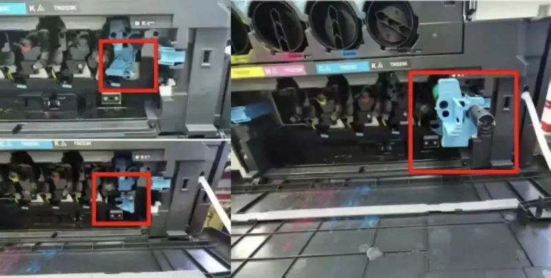 Removing the drum unit from a Konica Minolta color copier